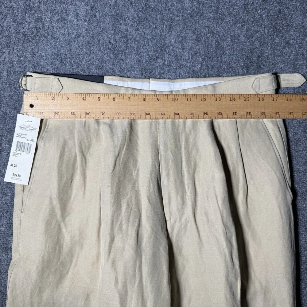 Palm Beach Collections Silk & Linen Trouser Pants Beige Pleated Men 34x29 NWT